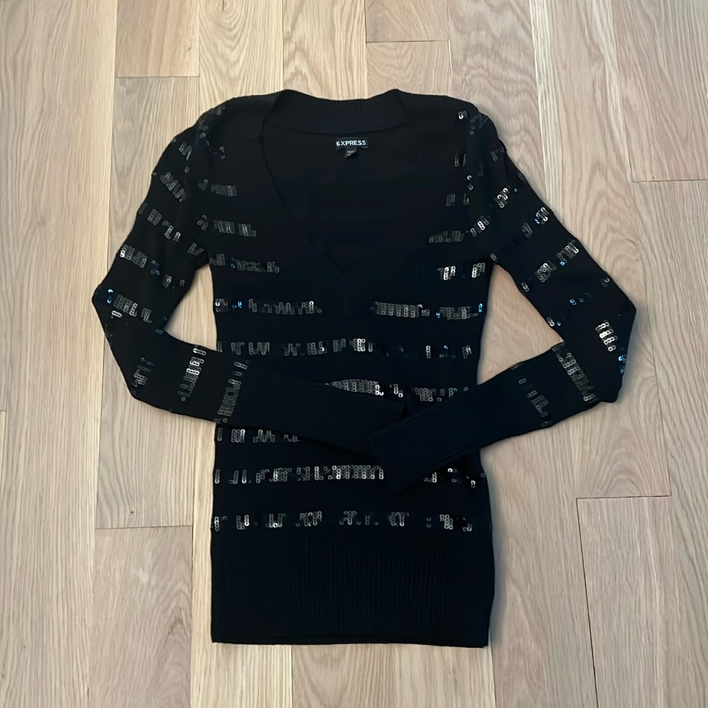 Express v neck xs sequin stripe sweater